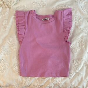 ZARA Ruffled Sleeve Fitted Top Pink